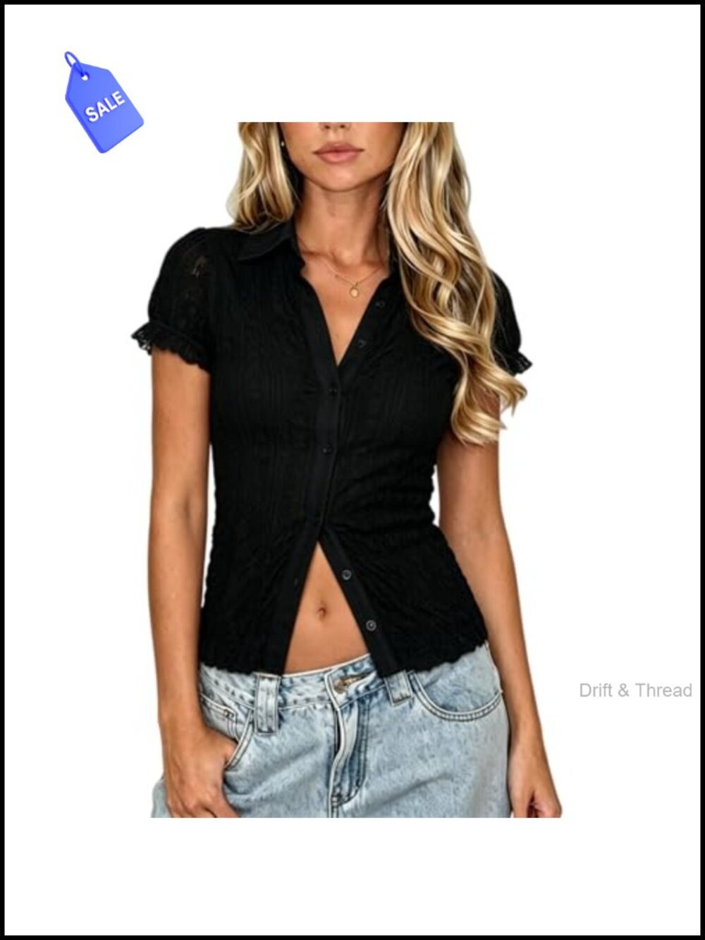 Women Y2K Crop Top Fitted Button Up Lace Blouse Going Out